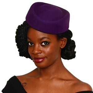 Purple Stewardess Oval Pillbox Hat Retro Style Party Wedding Church - Hey Viv